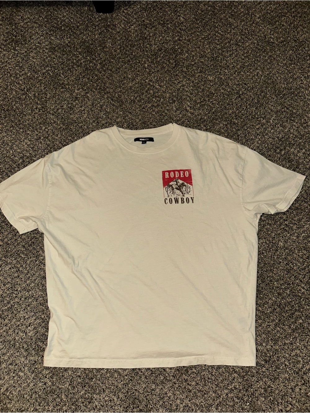 Fashion Nova White Short-Sleeve Tee with Red Rodeo Cowboy Graphic